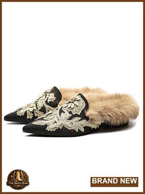 Fericzot Slip On Mule Loafers with Plush Lamb Fur Lining Velvet Slippers
